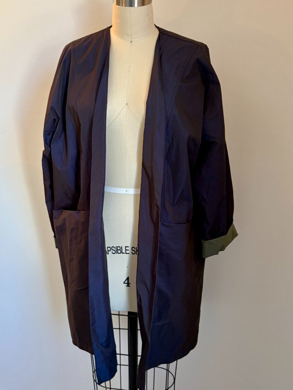 Sun Kim Navy (sometimes looks black) Long Open Front Jacket, Drop Shoulders - S